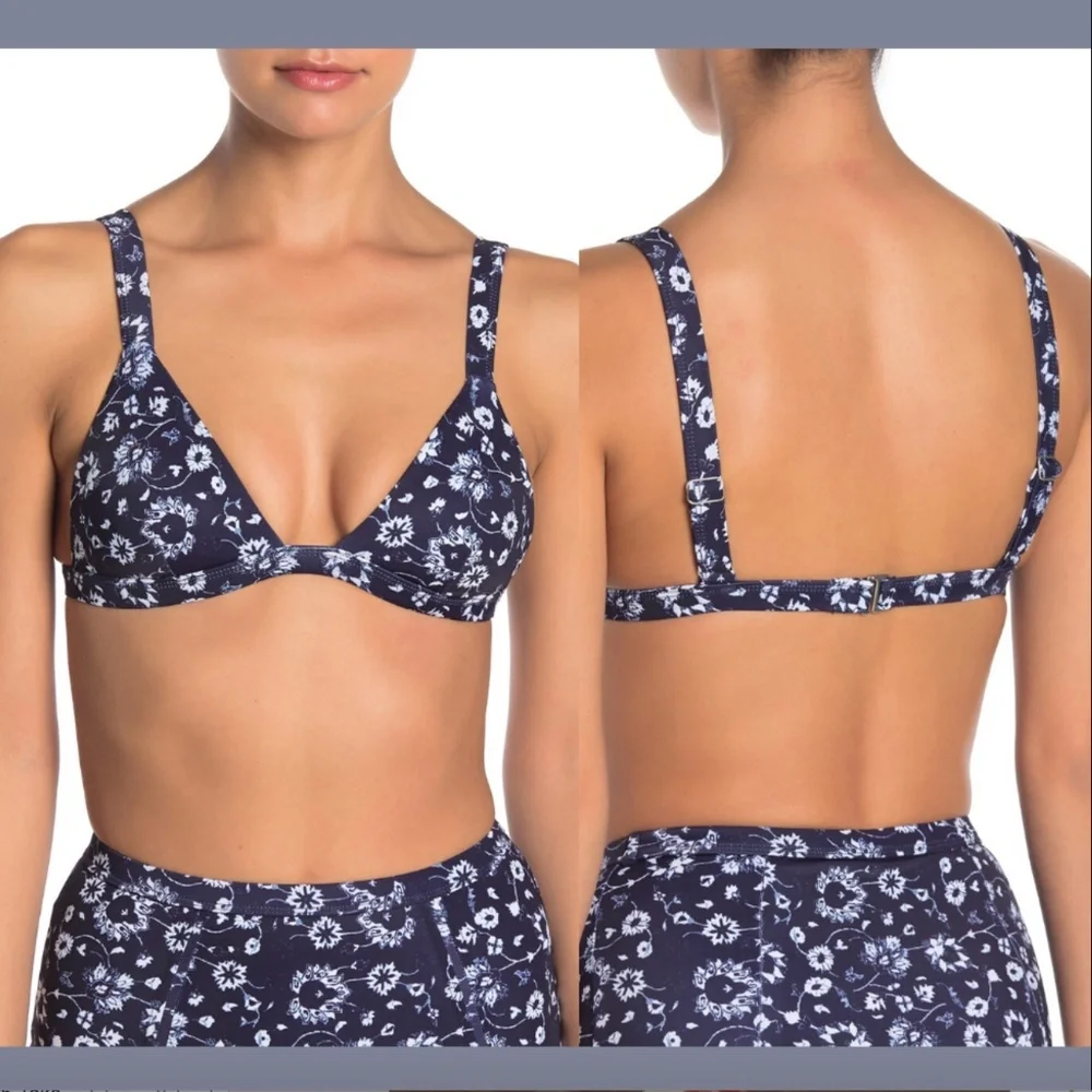 NWT $74 TAVIK Addison‎ Triangle Bikini Top Medina Blue Foral [ SZ Large ]